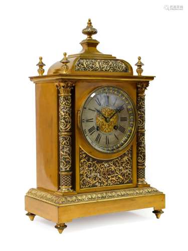 A Brass Hunting Theme Striking Mantel Clock, retailed by Goldsmiths Alliance Limited, Cornhill,