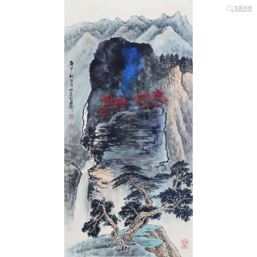 A Chinese Landscape Painting Scroll, Xie Zhiliu Mark