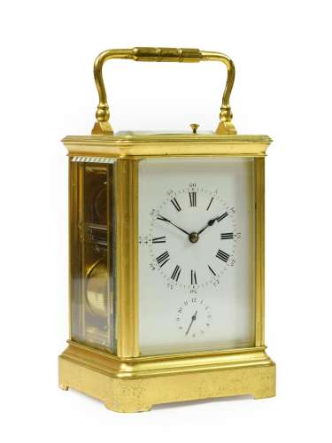 A Brass Petite Sonnerie Repeating Alarm Carriage Clock, signed Richard & Co, circa 1900, carrying