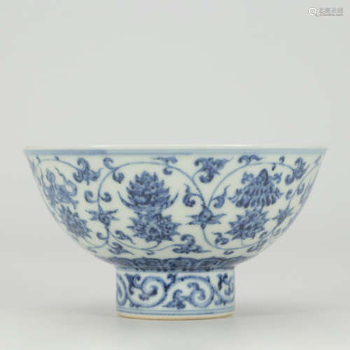 A Blue and White Twining Lotus Pattern Porcelain Bowl