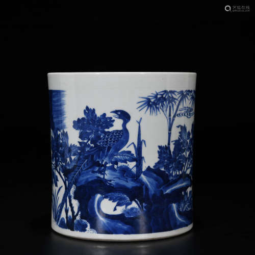 A Blue and White Flower&Bird Pattern Porcelain Brush Pot