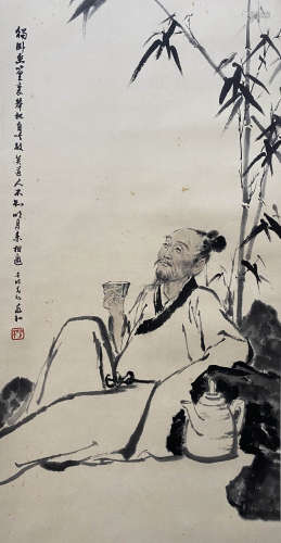 A Chinese Figure Painting Scroll, Jiang Zhaohe Mark