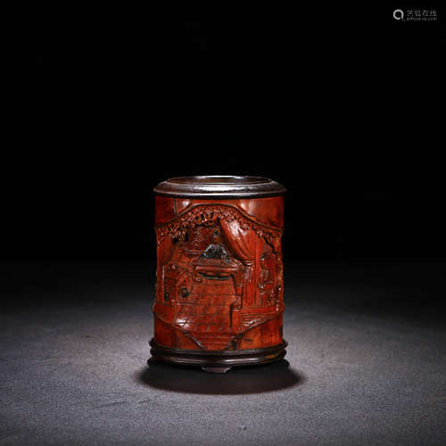 A Figures Carevd Bamboo Brush Pot