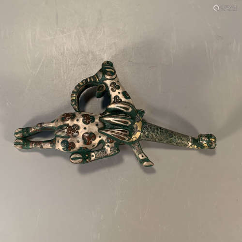 A Gold and Silver Inlaying Bronze Deer-shaped Belt Hook