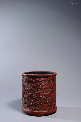 A CINNABAR LACQUER BRUSHPOT.REPUBLIC PERIODPERIOD