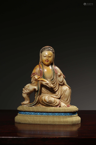 A SOAPSTONE FIGURE OF GUANYIN.QING PERIOD