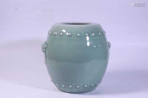 A CELADON-GLAZED JAR.MARK OF QIANLONG