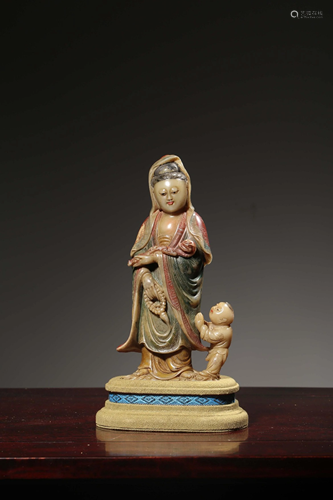 A SOAPSTONE FIGURE OF GUANYIN.QING PERIOD