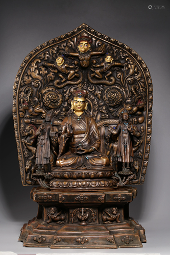 A GILT-BRONZE FIGURE OF PADMASAMBHAVA.QING PERIOD