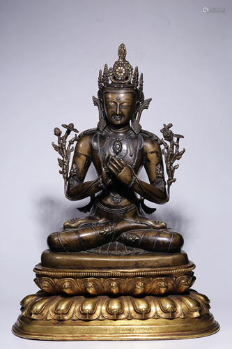 A SILVER-INLAID GILT-BRONZE MANJUSHRI.QING PERIOD