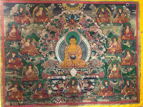 A THANGKA OF SAKYAMUNI