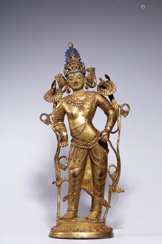 A GILT-BRONZE FIGURE OF STANDING GUANYIN.QING PERIOD