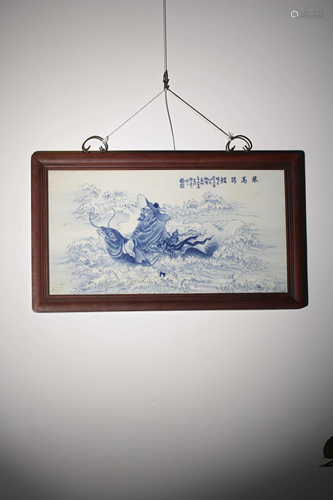 A BLUE AND WHITE WALL PLAQUE.MARK OF WANGBU