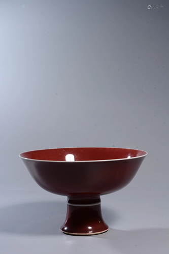 A PEACHBLOOM-GLAZED STEMBOWL.MARK OF DAOGUANG