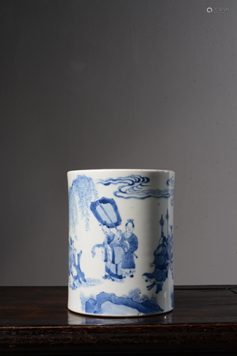 A BLUE AND WHITE BRUSHPOT.BITONG.MARK OF CHEN…