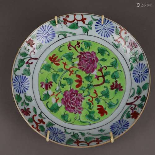 Teller - Persien, polychrome Aufglasurbemalung mit Blumendekor, Farbverluste, R