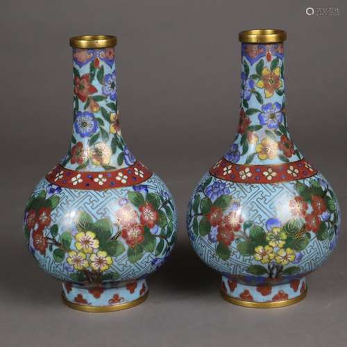 Paar kleine Cloisonné-Flaschenvasen - China, späte Qing-Dynastie, 19.Jh., balus