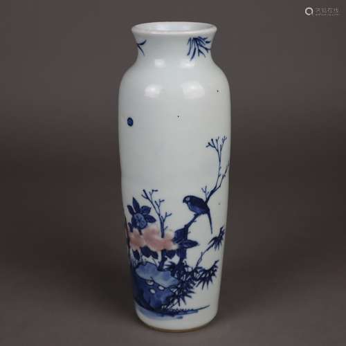 Rouleau-Vase - China, Porzellan, schlanke Form mit ausgestellter Mündung, Bemal