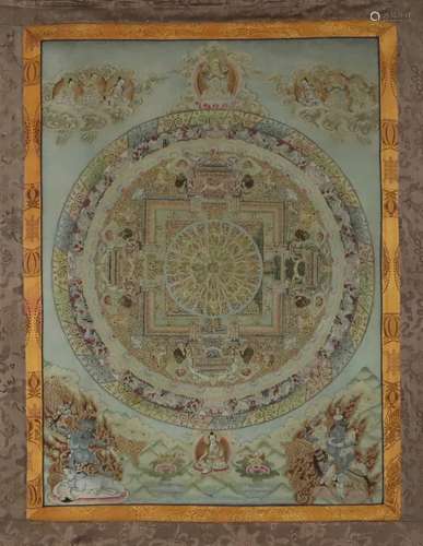 Mandala-Thangka der Gelugpa-Schule - Tibet/Nepal, 20.Jh., helle Gouachefarben u