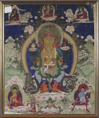 Thangka des Maitreya - Tibet 19.Jh., Gouachemalerei auf Tuch, die Mitte der Ges