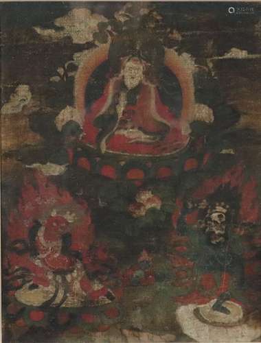 Thangka Fragment mit Guru Rinpoche - Nepal 17.Jh., Gouachemalerei auf Tuch, in