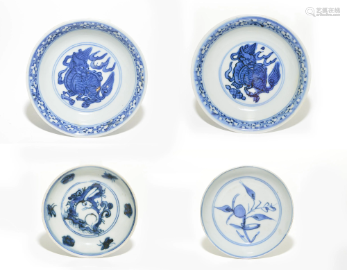 A Group of Blue and White Dishes