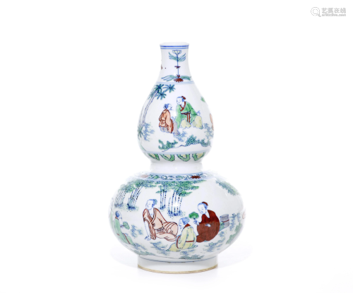 A Rare Chinese Doucai Double Gourd Vase