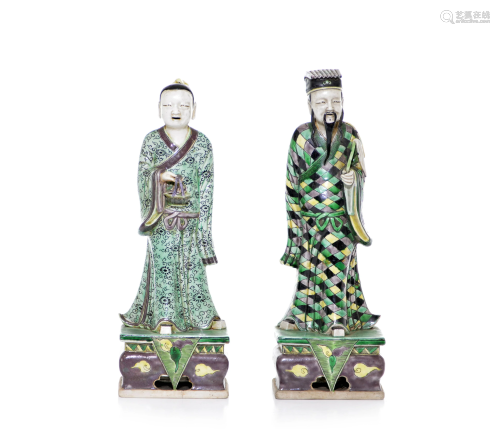 Pair of Famille Noire Taoism Immortal Figures