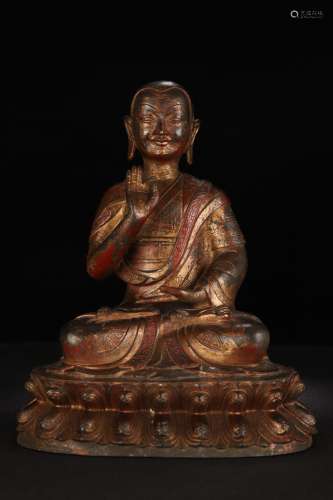 旧藏铜鎏金“上师佛”坐像