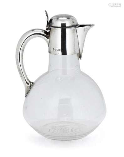 A silver mounted glass claret jug, Sheffield, c.1899, Martin, Hall & Co., the globular glass body