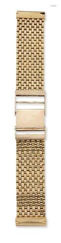 A 9ct gold watch bracelet, of broad flexible mesh design, the clasp signed AK, London hallmarks,