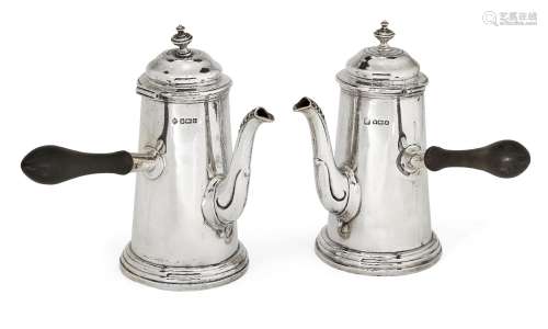 Two silver café-au-lait pots, one Sheffield, c.1912, maker's mark rubbed, the other Sheffield, c.