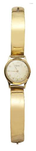 A 9ct gold wristwatch by Rotary, the circular dial with applied gilt Arabic numerals and