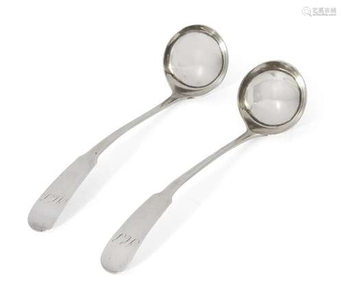 A pair of Scottish silver toddy ladles, c.1809, possibly Alexander Rollo, Dundee, both of fiddle