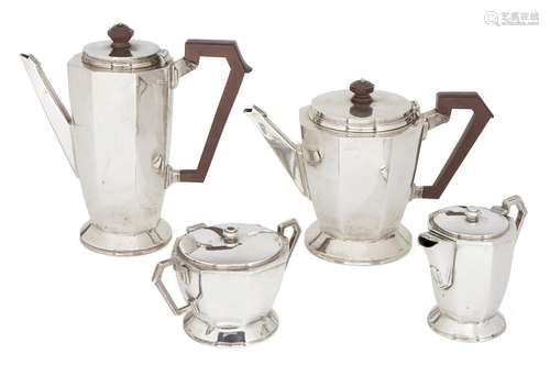 A four-piece silver tea set, Birmingham, c.1946, Deakin & Francis, of octagonal form, each piece