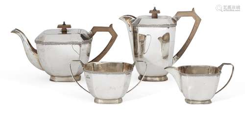 A four-piece Art-Deco style tea set, Sheffield, c.1945, Stower & Wragg Ltd, of oblong form with