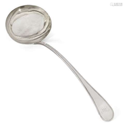 A George III silver soup ladle, London, c.1801, William Eley & William Fearn, the old pattern handle