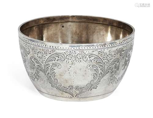 A bright-cut engraved Victorian silver bowl, Sheffield, c.1895, Atkin Brothers, of rounded form,