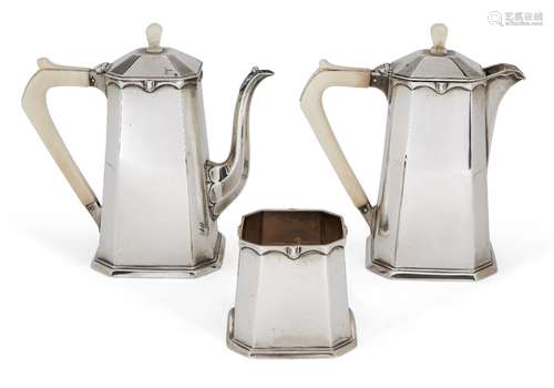 An Art-Deco style silver café-au-lait set, Sheffield, c.1936, Harrison Brothers & Howson, comprising