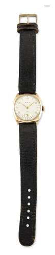 A 9ct gold wristwatch, by Vertex, the silvered dial with applied Arabic gilt numerals, dart markers,