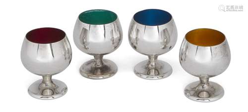 A set of four American silver and enamel liqueur cups, stamped Gorham sterling 955, designed as