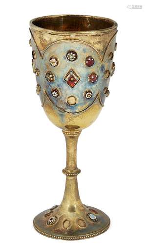 A Victorian silver gilt goblet with enamelled decoration, London, c.1884, Mappin & Webb, the