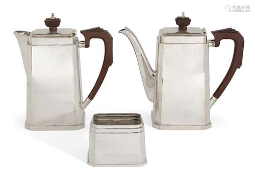 A three piece silver café-au-lait set, London, c.1936, Goldsmiths and Silversmiths Co., of