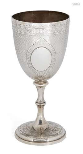 A Victorian silver goblet, London, c.1869, William Hunter, the engine turned patterned cup with