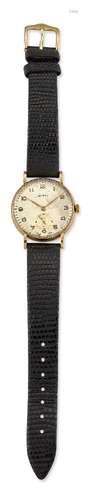 A 9ct gold wristwatch, by Vertex, the circular silvered dial with raised Arabic gilt numerals,