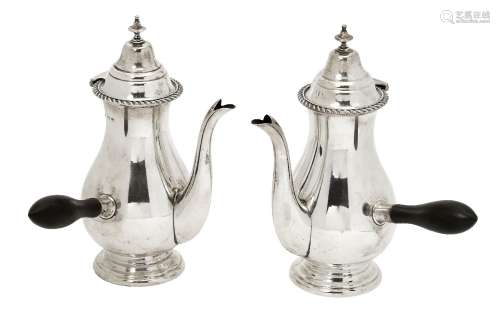 A pair of silver café-au-lait pots, Birmingham, c.1919, S Blanckensee & Son Ltd, both of baluster