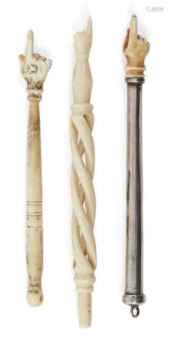 A small Torah pointer with ivory hand finial, probably 19th century, apparently unmarked, assumed