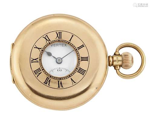 A 9ct gold demi-hunter case pocket watch by Vertex, the white enamel dial with Roman numerals,