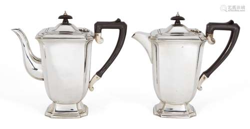 A silver café-au-lait pair, Birmingham, c.1947, Elkington & Co Ltd., both of cut-cornered oblong