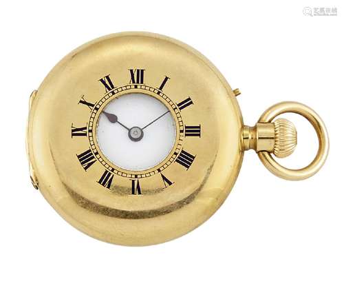 A late 19th century gold demi-hunter fob watch, the white enamel dial with Roman numerals and